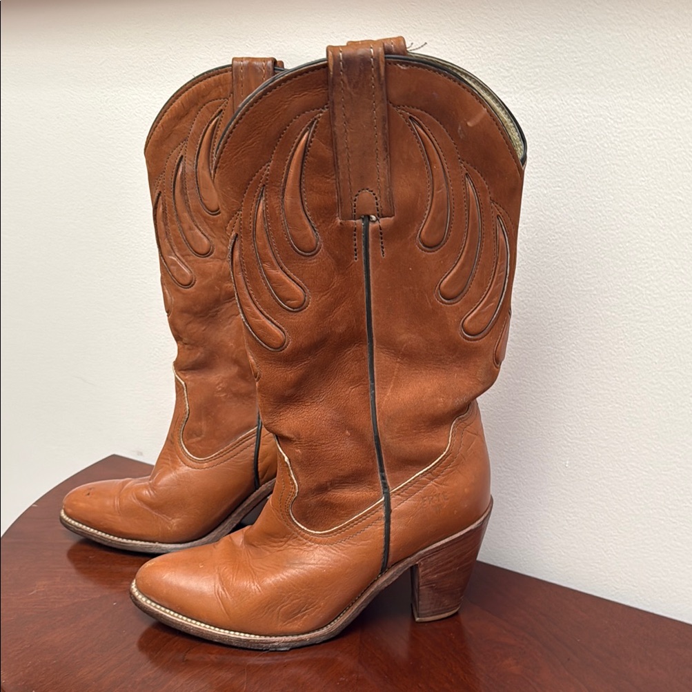 Frye Brown Leather Cowgirl Boots